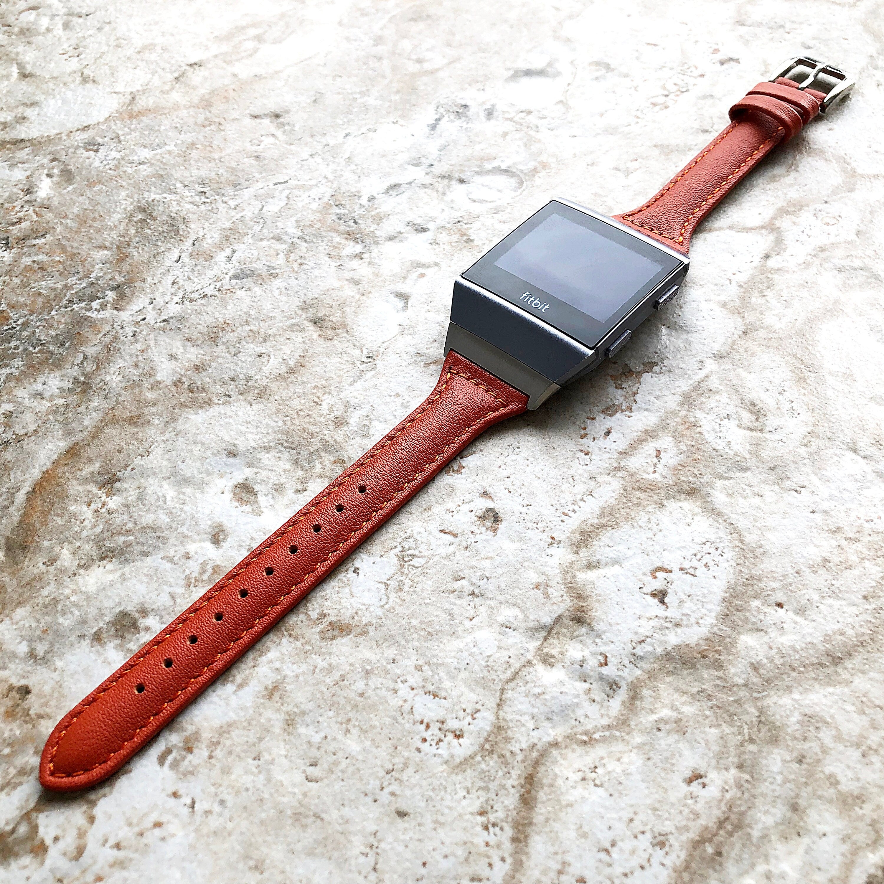 Fitbit Ionic Dark Orange Color Slim Elegant Soft Leather Band Strap Bracelet for Smartwatch Quick Release Adapters in Silver Rose Gold Black